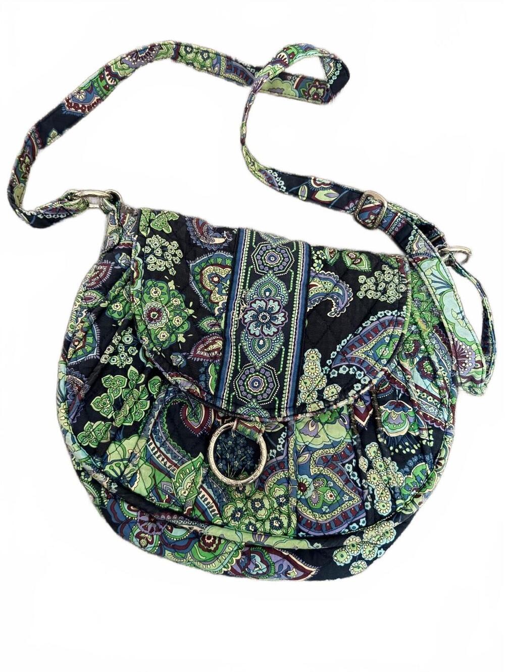 Vera Bradley Blue Green Paisley Quilted Messenger Crossbody Shoulder Bag